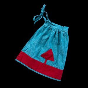 Vintage Childs Apron Handmade Christmas Mid Century Modern Trees Green Red Decor
